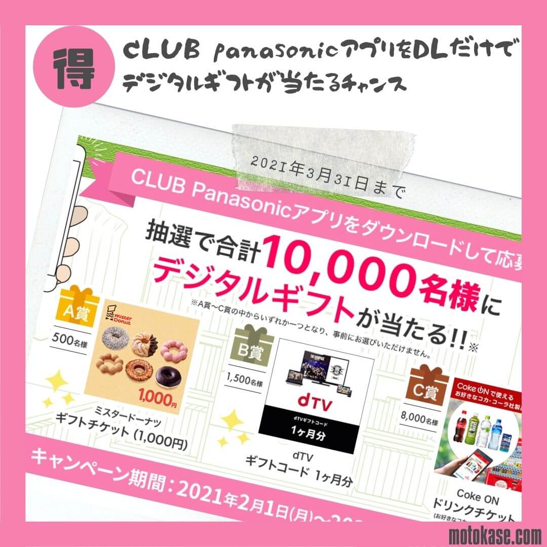 クラブパナソニックコイン評判評価 ギフトチケットが1万名に当たる 2021年3月版 もとかせ